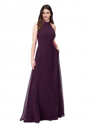 Cheapest Chiffon High-Halter Bridesmaids Dress with Keyhole Back UK