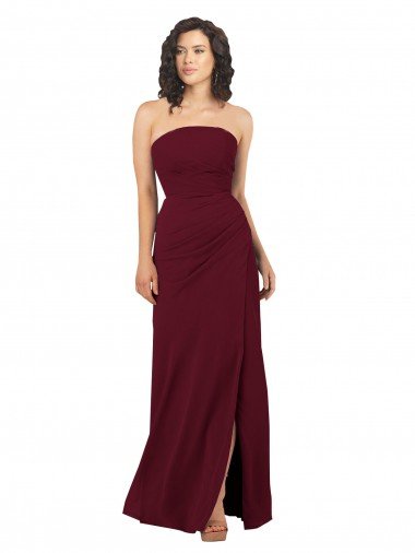 Cheapest Simple Strapless Chiffon Bridesmaid Dress with Rounded Neckline UK