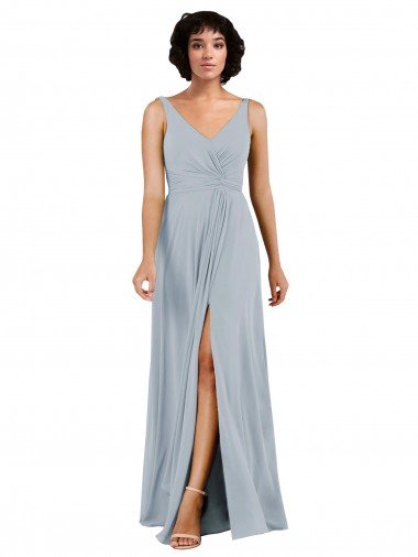 Cheapest V-Neckline Wrapped Chiffon Bridesmaid Dress with Skirt Slit UK