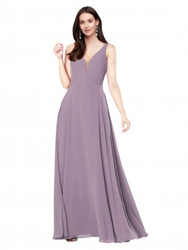 Cheapest Long Chiffon Formal Bridesmaid Dress with Open Back UK