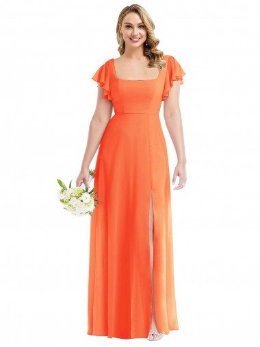 Cheapest Flutter Sleeves Scoop Open Back Chiffon Maxi Bridesmaid Dress UK