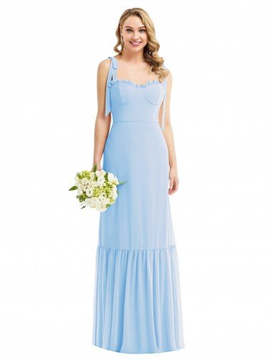 Cheapest Tie Shoulder Bustier Bodice Ruffle Hem Maxi Bridesmaid Dress UK