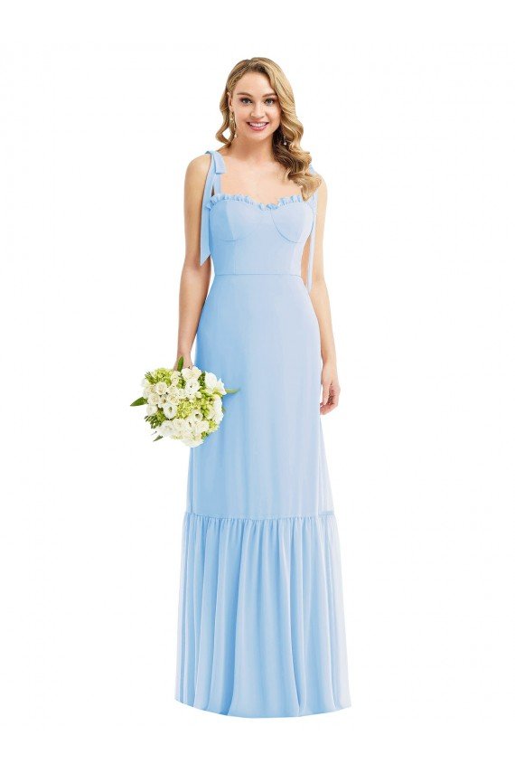 Cheapest Tie Shoulder Bustier Bodice Ruffle Hem Maxi Bridesmaid Dress UK