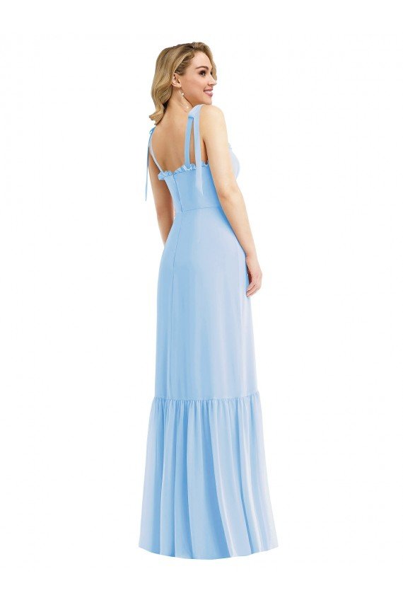 Cheapest Tie Shoulder Bustier Bodice Ruffle Hem Maxi Bridesmaid Dress UK