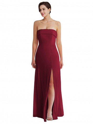 Cheapest Cuffed Strapless Maxi Formal Bridesmaid Dress with Front Slit UK