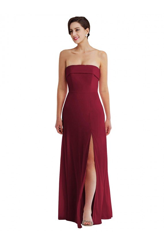 Cheapest Cuffed Strapless Maxi Formal Bridesmaid Dress with Front Slit UK