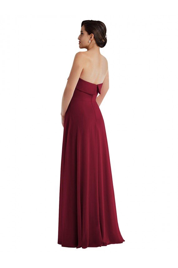 Cheapest Cuffed Strapless Maxi Formal Bridesmaid Dress with Front Slit UK