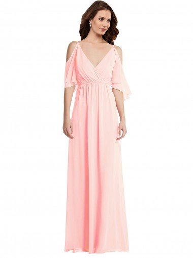 Cheapest Cold Shoulder Draped Wrap Maxi Bridesmaid Dress UK