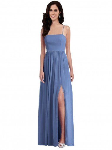Cheapest Slim Spaghetti Straps Chiffon Bridesmaid Dress with Front Slit UK