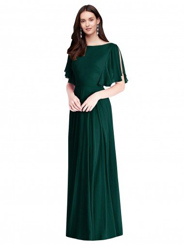 Cheapest Backless Floor Length Split Sleeves Maxi Bridesmaid Dress UK