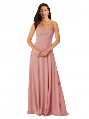 Cheapest Twist-Knot V-Neck Long Chiffon Bridesmaid Dress UK