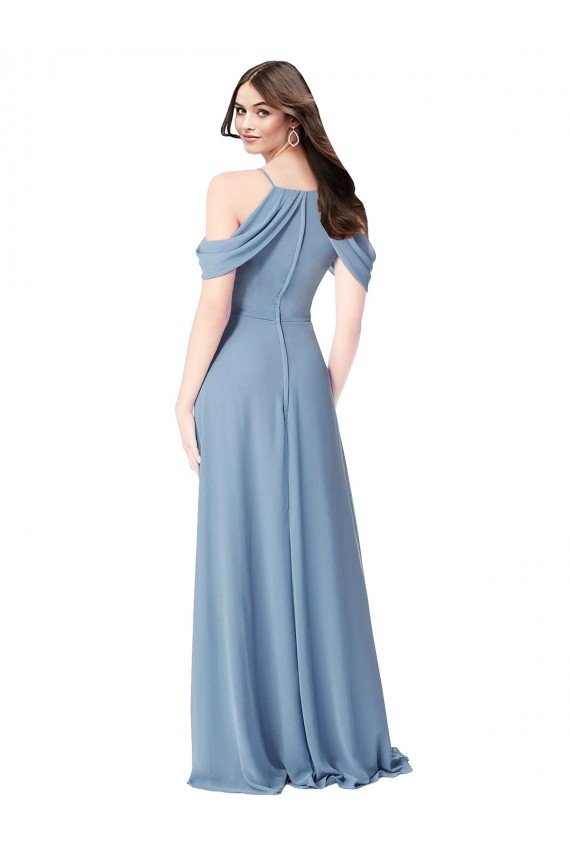 Cheapest High Neck Chiffon Bridesmaid Dress with Draped Sleeves UK