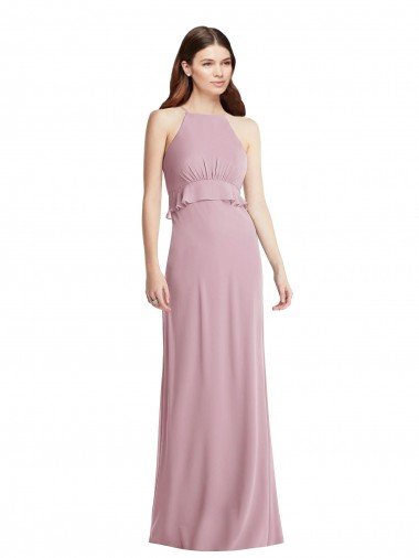 Cheapest Bias Ruffle Empire Waist Halter Maxi Bridesmaid Dress UK