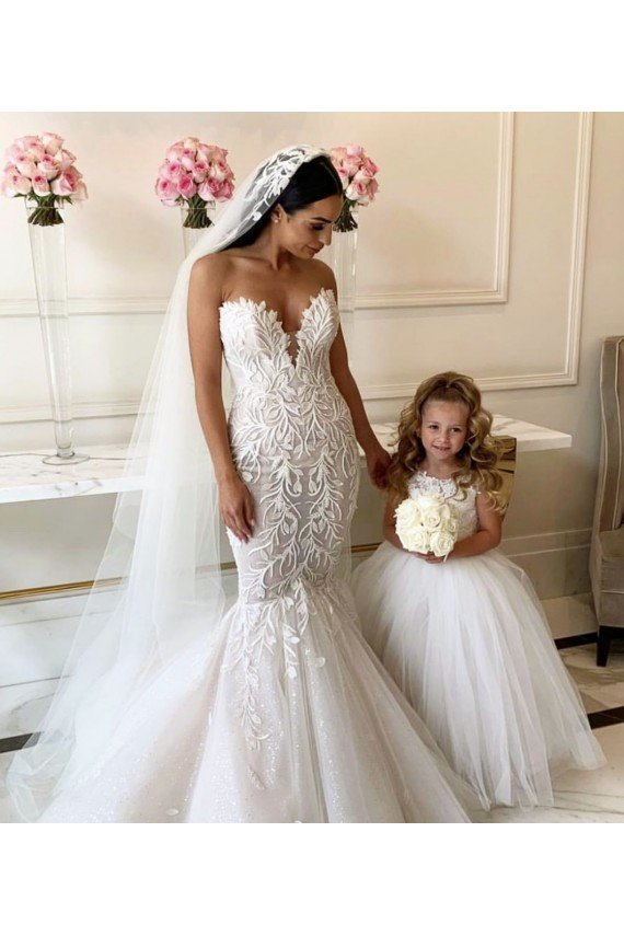 Cheapest Ivory Ball Gown Chapel Train Sleeveless Flower Girl Dress UK