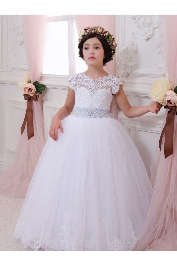 Cheapest Ivory Ball Gown Sweetheart Chapel Train Cap Sleeve Flower Girl Dress UK