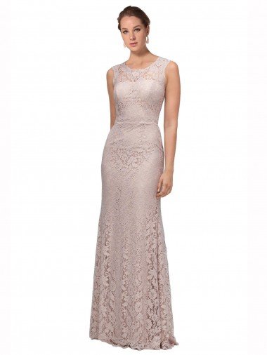 Cheapest Long Sleeveless All Lace Bridesmaid Dress / Prom Dress with Scoop Neckline UK