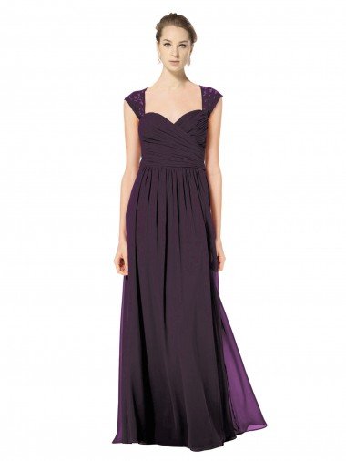 Cheapest Long Chiffon Sweetheart Bridesmaid with Lace Straps and Keyhole Back UK