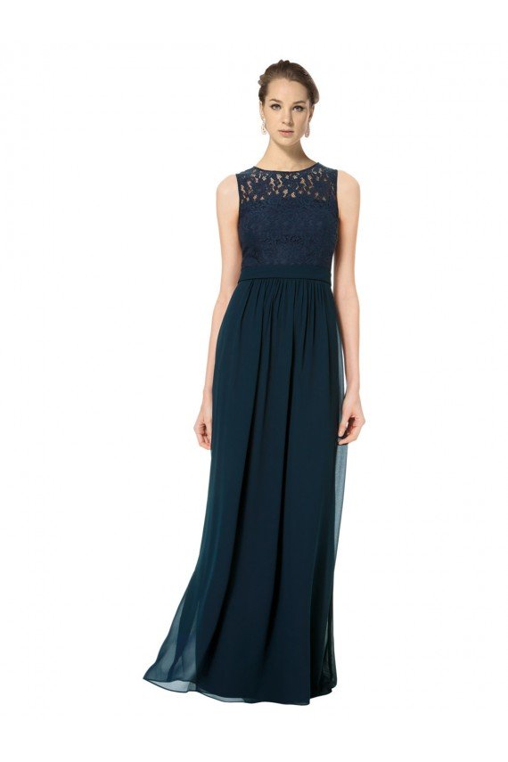 Cheapest Long Chiffon Bridesmaid Dress with Lace Sleeveless Bodice and Keyhole Back UK