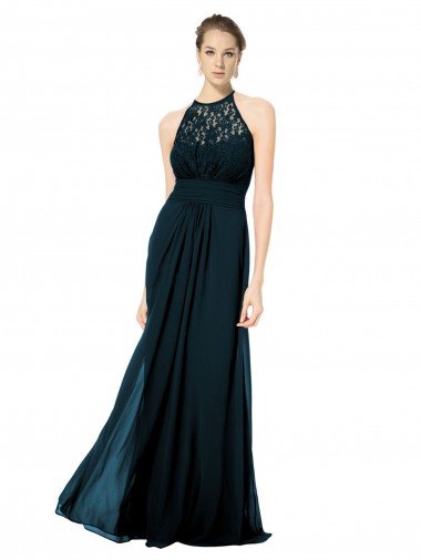 Cheapest Lace Halter Bodice Long Chiffon Bridesmaid Dress UK