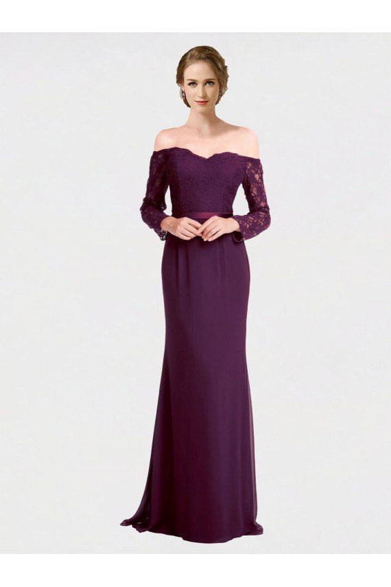 Cheapest Full Length Long Bridesmaid Dress with Lace Off The Shoulder Bodice UK