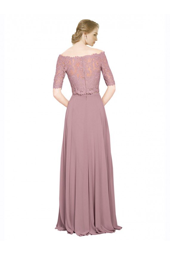 Cheapest Off the Shoulder Lace Crop Top A-Line Chiffon Bridesmaid Dress / Prom Dress UK