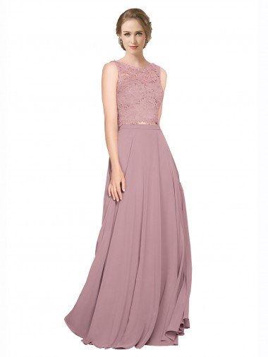 Cheapest Long A-Line Chiffon Bridesmaid Dress / Prom Dress with Sleeveless Lace Crop Top UK