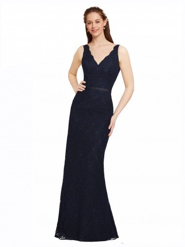 Cheapest Lace Bridesmaid Dress with Satin Waistband and Open Back UK