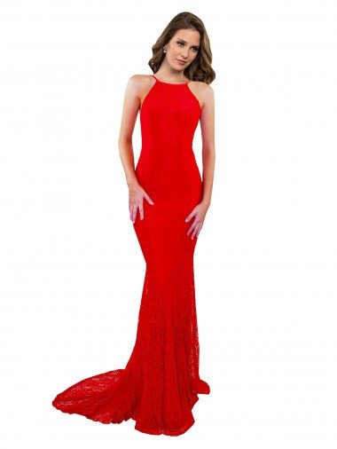 Cheapest High Neck Long Formal Lace Bridesmaid Dress / Prom Dress with Open Back Straps UK