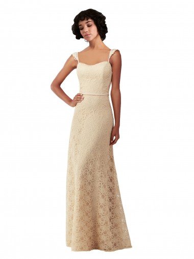 Cheapest Lace A-Line Long Bridesmaids Dress with Satin Waistband UK