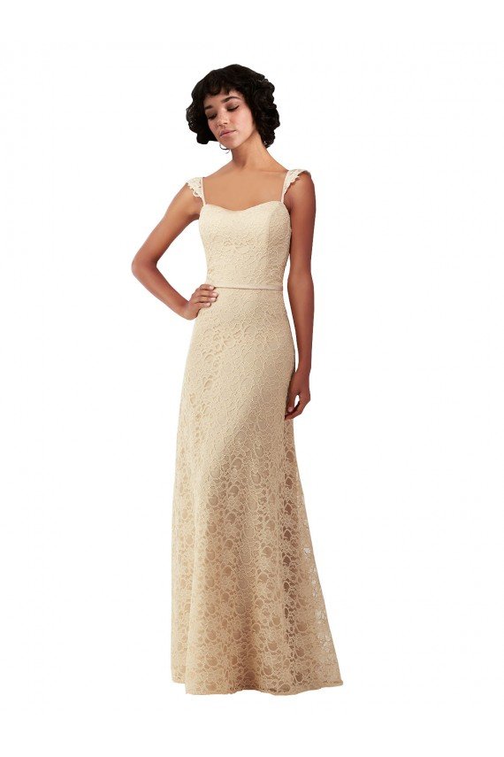 Cheapest Lace A-Line Long Bridesmaids Dress with Satin Waistband UK