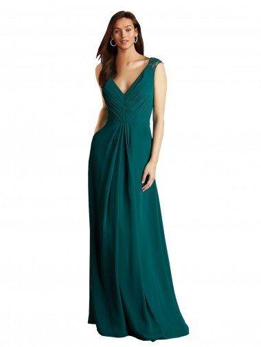 Cheapest Long A-Line Lace and Chiffon Bridesmaid Dress with Open Back UK