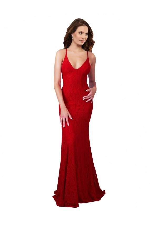 Cheapest Low Back V-Neckline Floor Length Formal Lace Bridesmaid Dress / Prom Dress UK