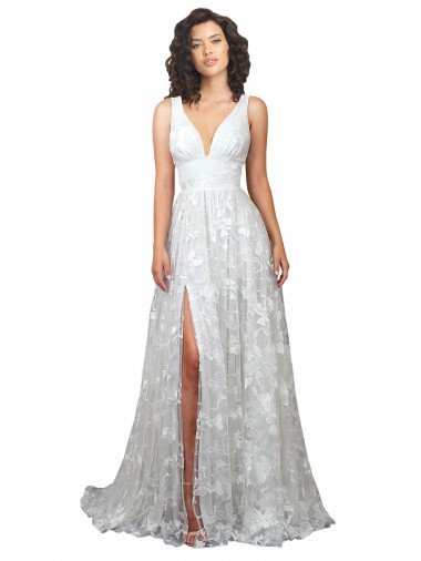 Cheapest Plunging V-Neckline Wedding Dress with Slit UK