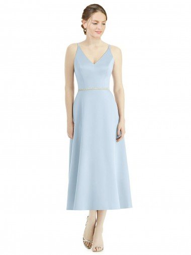 Cheapest Short Tea Length V-Neck Satin Bridesmaid Dress UK