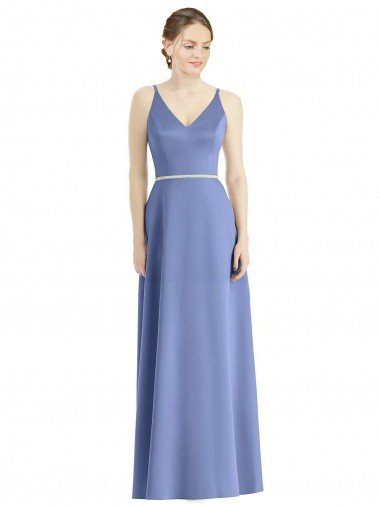 Cheapest Long Floor Length V-Neck Satin Bridesmaid Dress with Spaghetti Straps UK