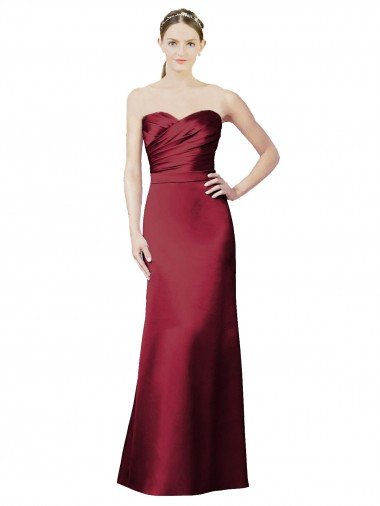 Cheapest Strapless Satin Bridesmaid Dress with Asymmetrical Draped Bodice UK