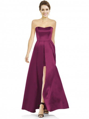 Cheapest Full Length Strapless Long Satin Bridesmaid Dress with Sweetheart Neckline UK