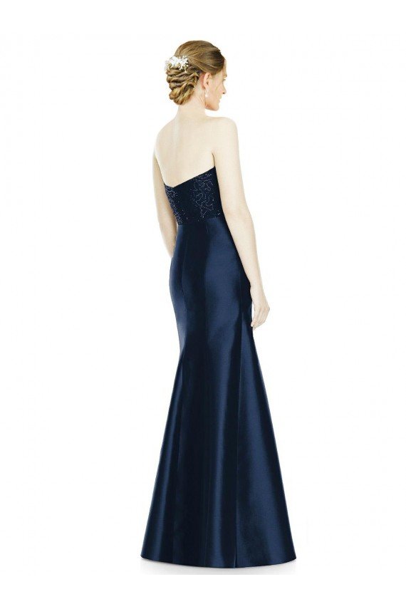 Cheapest Full Length Strapless Satin Bridesmaid Dress with Lace Sweetheart Neckline UK