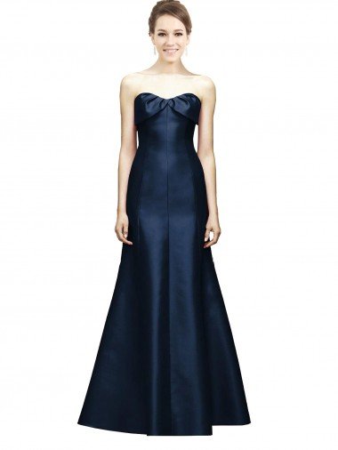 Cheapest Long Strapless Satin Bridesmaid Dress with Pleated Cuff Neckline UK