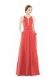 Cheapest Sheer V-Neck Tulle Illusion Long Satin Bridesmaid Dress UK