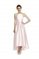 Cheapest Long High-Low Halter Satin Bridesmaid Dress with Criss-Cross Back UK