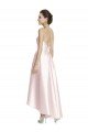 Cheapest Long High-Low Halter Satin Bridesmaid Dress with Criss-Cross Back UK