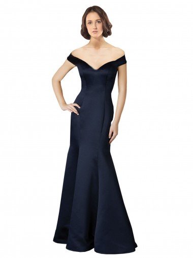 Cheapest Fit and Flare Satin Bridesmaid Dress / Prom Dress with Off the Shoulder Neckline UK