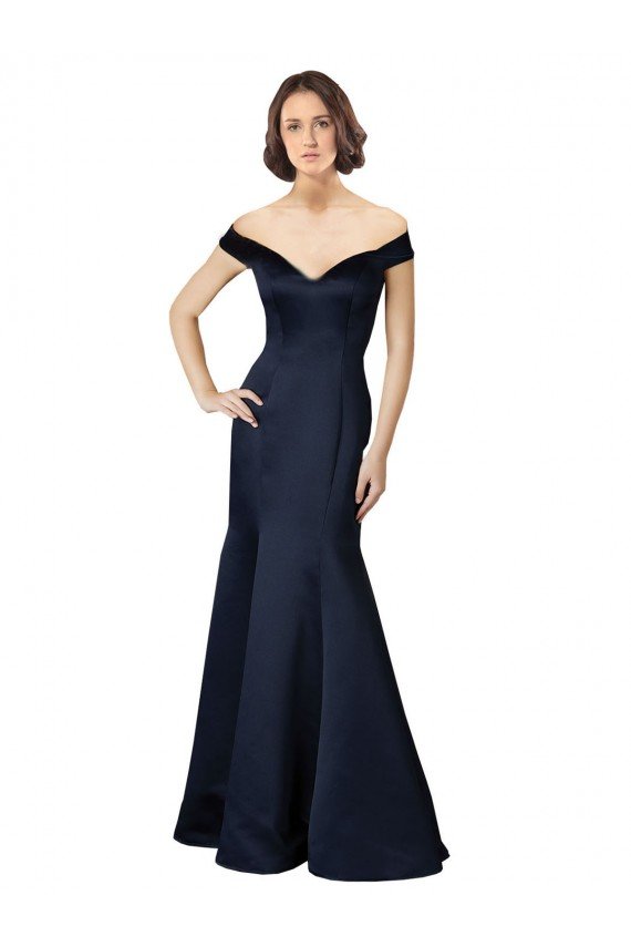 Cheapest Fit and Flare Satin Bridesmaid Dress / Prom Dress with Off the Shoulder Neckline UK