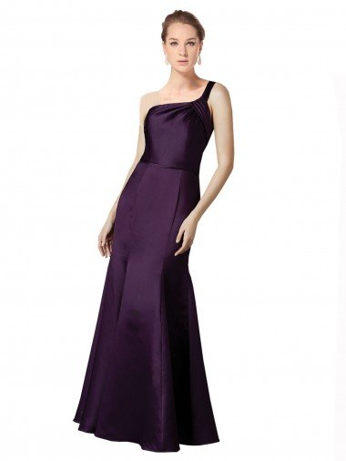 Cheapest Long Ruched Neckline One Shoulder Satin Bridesmaid Dress / Prom Dress UK