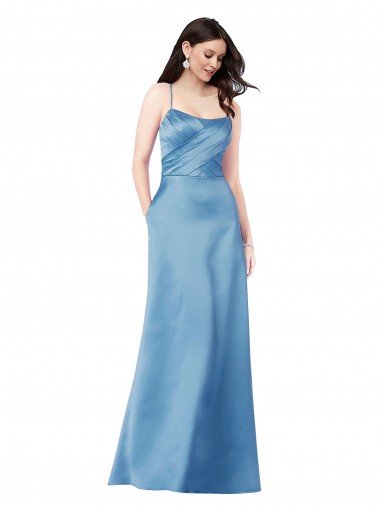 Cheapest Crossing Strap Back Pleated Bodice Long Formal Satin Bridesmaid Dress / Prom Dress UK