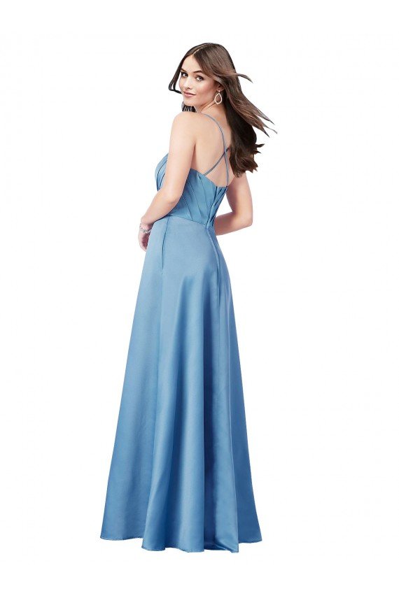 Cheapest Crossing Strap Back Pleated Bodice Long Formal Satin Bridesmaid Dress / Prom Dress UK