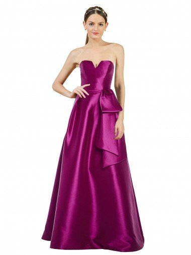 Cheapest Sleeveless V-Neck Long Satin Bridesmaid Dress / Prom Dress with Bow Waist UK