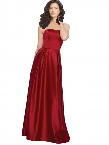 Cheapest Strapless Satin Bridesmaids Dress with Beaded Pocket and Soft Pleating UK