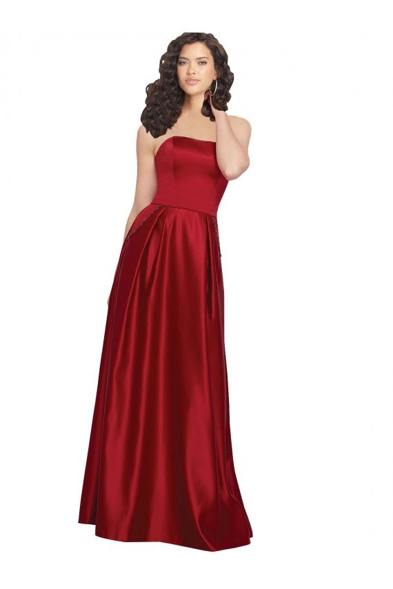 Cheapest Strapless Satin Bridesmaids Dress with Beaded Pocket and Soft Pleating UK